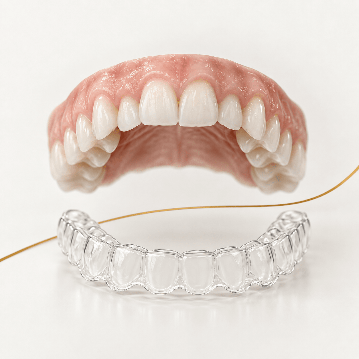 Ilustração da contenção transparente que ajuda a manter os dentes no lugar depois do tratamento