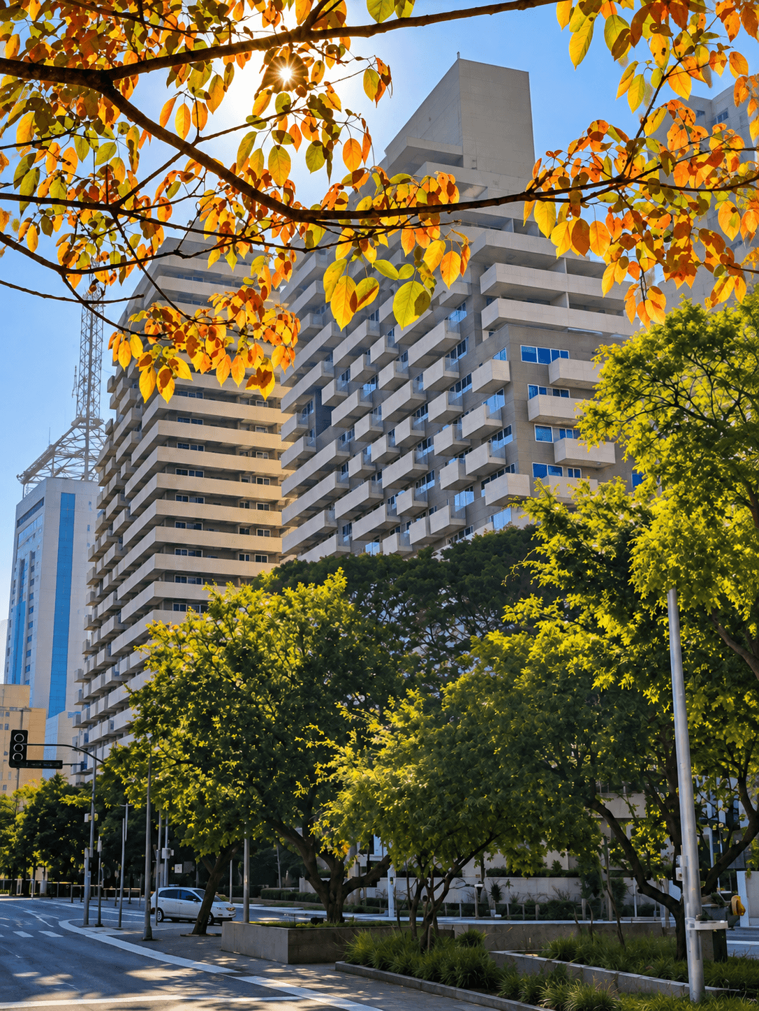 Rua arborizada na região do consultório, em São Paulo.
